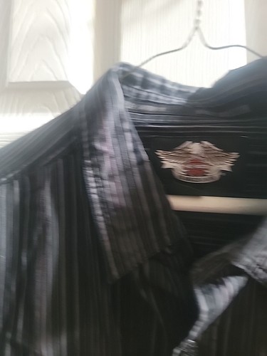 Harley Davidson Button Down Shirt Mens XL Black Stripe Long Sleeve Double Pocket - Picture 14 of 16