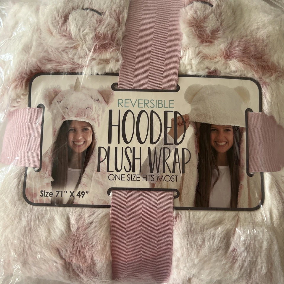 Двусторонний халат с капюшоном одеяло единорог / медведь женщин Junior девочка розовый белый - Изображение 2 из 4