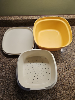 TupperwareYellow & Off White 3 Quart Steamer & Storage 3 Piece Set #888-11