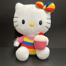 Hello Kitty Large 11  Ty Beanie Buddy Birthday Rainbow Cupcake New Old Stock