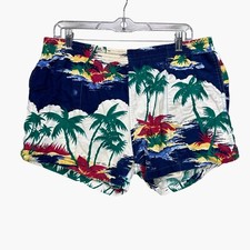 Vintage Mens Swim Trunks Floral Colorful Surf 80s 90s Cotton Large Hawaiian Palm