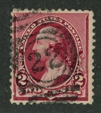 (22453 )  US stamp scott#  219d Used  (2ct Washington  )