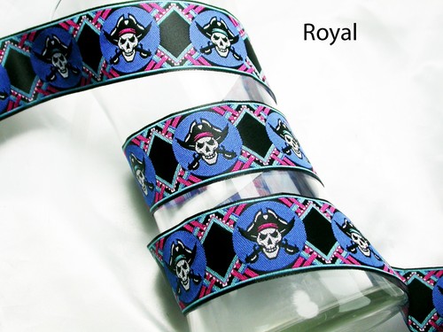 Pirates on Plaid Woven Jacquard Ribbon 1 1/2" (38mm) - 5 colors available - Picture 5 of 10