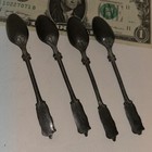 4-Antique 4 1/4” Hand Crafted PEWTER SPOONS — photo 2