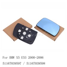Right Blue Wide Angle Sight Rearview Heated Mirror Glass For BMW X5 E53 00-06