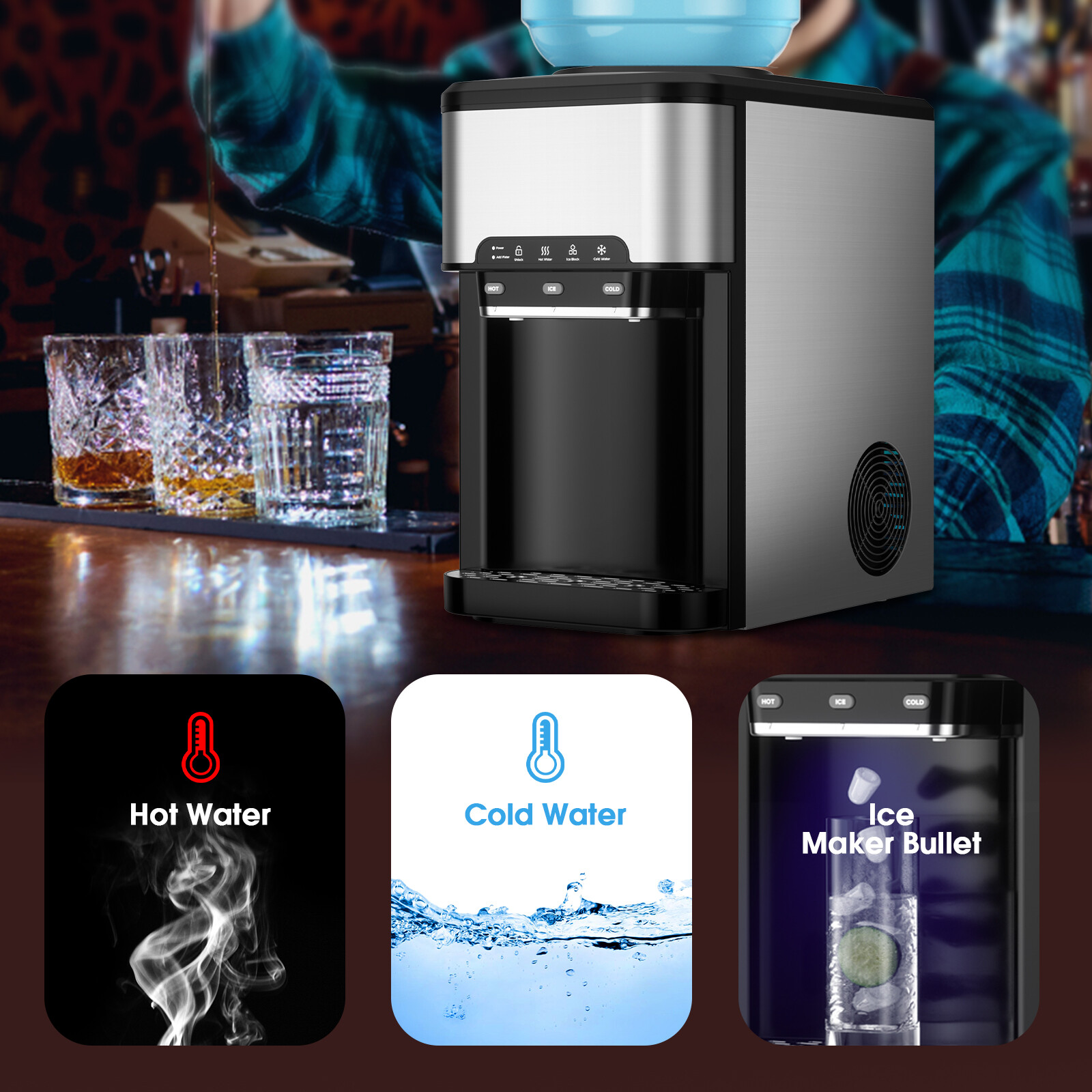 Advwin 3 in1 Ice Maker Hot/Cold Water Dispenser Machine Silver eBay