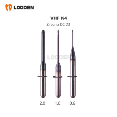 LODDEN VHF K4/5 CAD/CAM Zirconia Milling Burs Tungsten Carbide Dental Mill Diamond Head