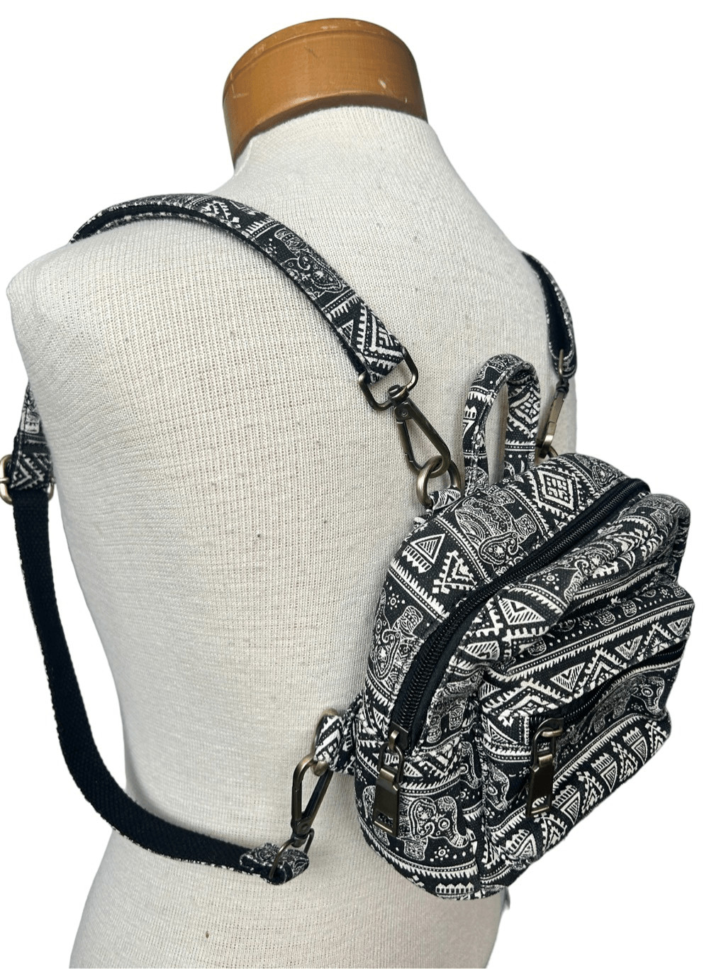 Black Aztec elephant patterned mini backpack hand… - image 2