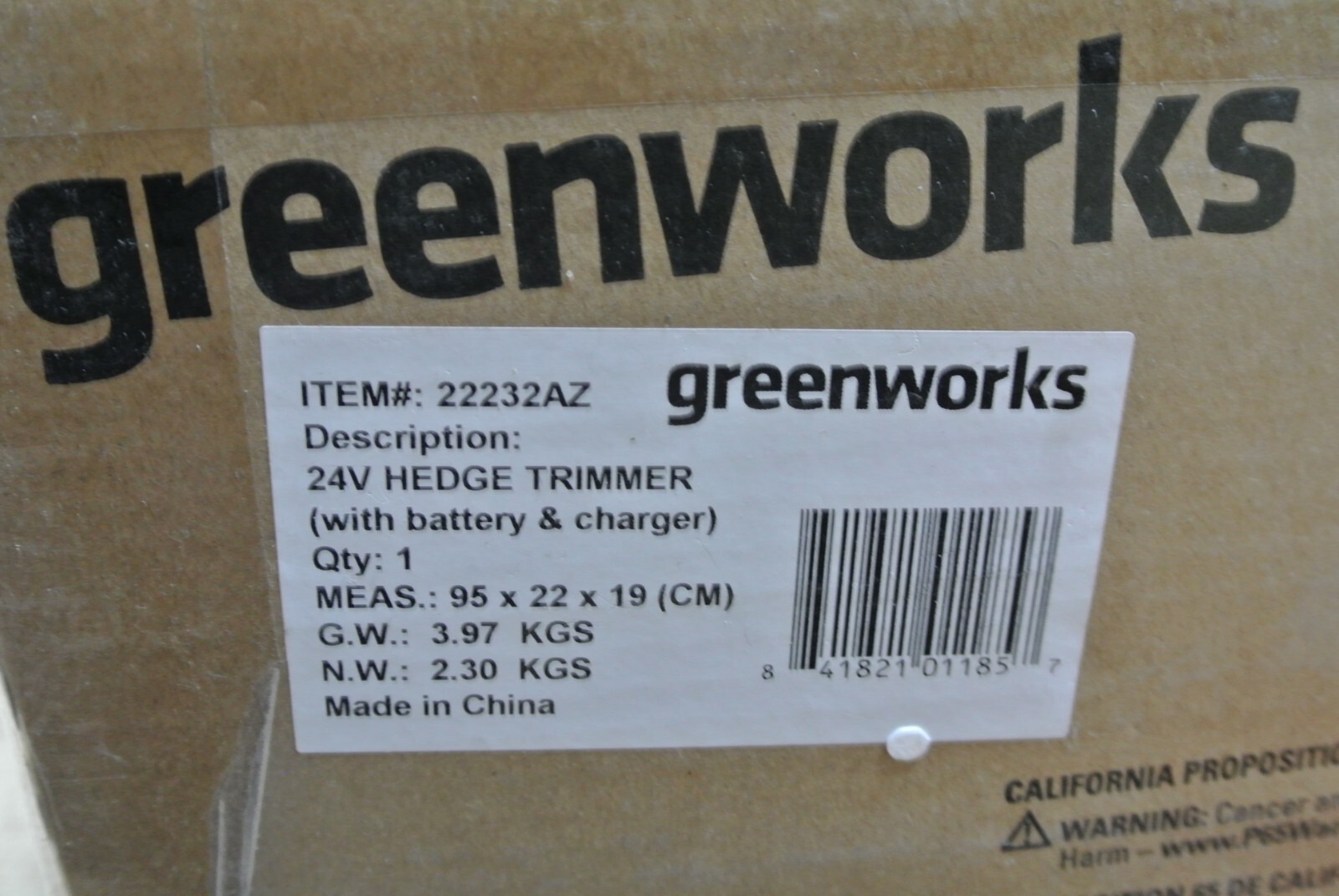 Greenworks 22232 Cordless Hedge Trimmer 22", 24-Volt Battery & Charger