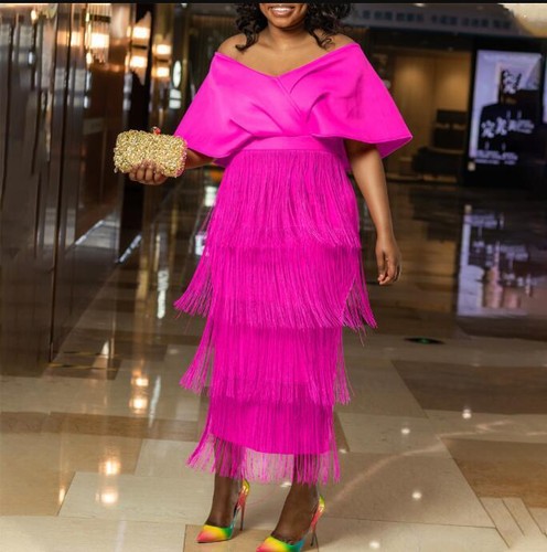Women's 2024 Fashion Off Shoulder Fringe Tassel Evening Dress Cocktail Prom SUNS - Picture 7 of 10