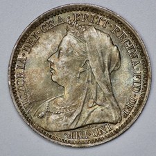 1900 Great Britain Veiled Head Silver 3p Threepence Brilliant UNC