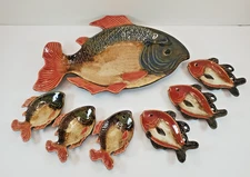 Pier 1 Imports Fish Shaped Serving Platter & Six Matching Dipping Sauce Dishes