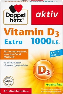 Doppelherz Vitamin D3 1000 - Supports Immune, Bone & Muscle Health - 45 Tablets