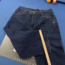 VTG Y2K Fubu Jeans Mens 42x25 Blue Crop 3/4 Length Baggy Wide-Leg Urban Y2K