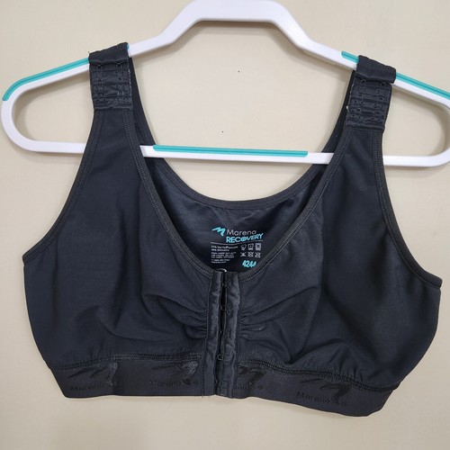 Marena Recovery Shirred Front Closure Strap Post Surgery Bra Black SZ 4244 XL