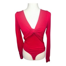 Red Bebe Snap Bottom Long Sleeve Body Suit In Red Size Small
