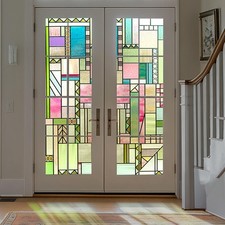 3D Stained Glass Window Privacy Film, Heat Control UV Blocking Static Cling D...