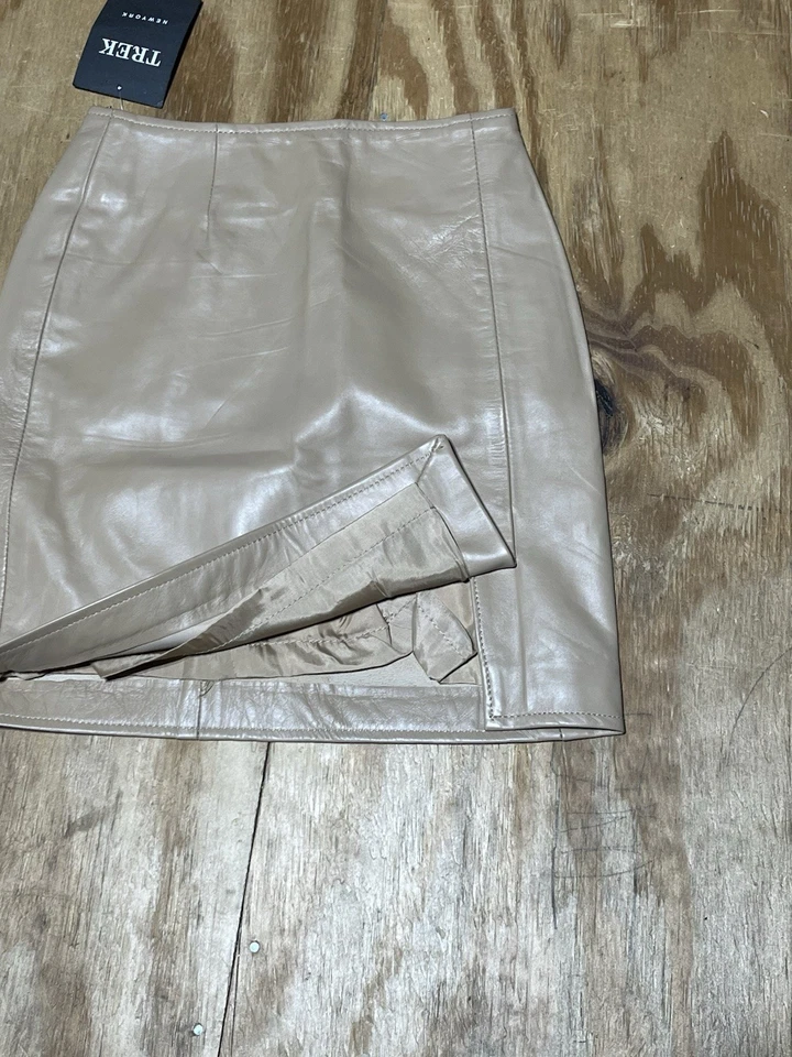 Trek New York Genuine Italian Lamb Leather Skirt Women 2 Nude @L1 - Image 3 of 4