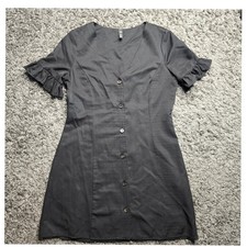 Zara TRF Black Button Down Mini Dress Ruffle Short Sleeve V-Neck Size Large