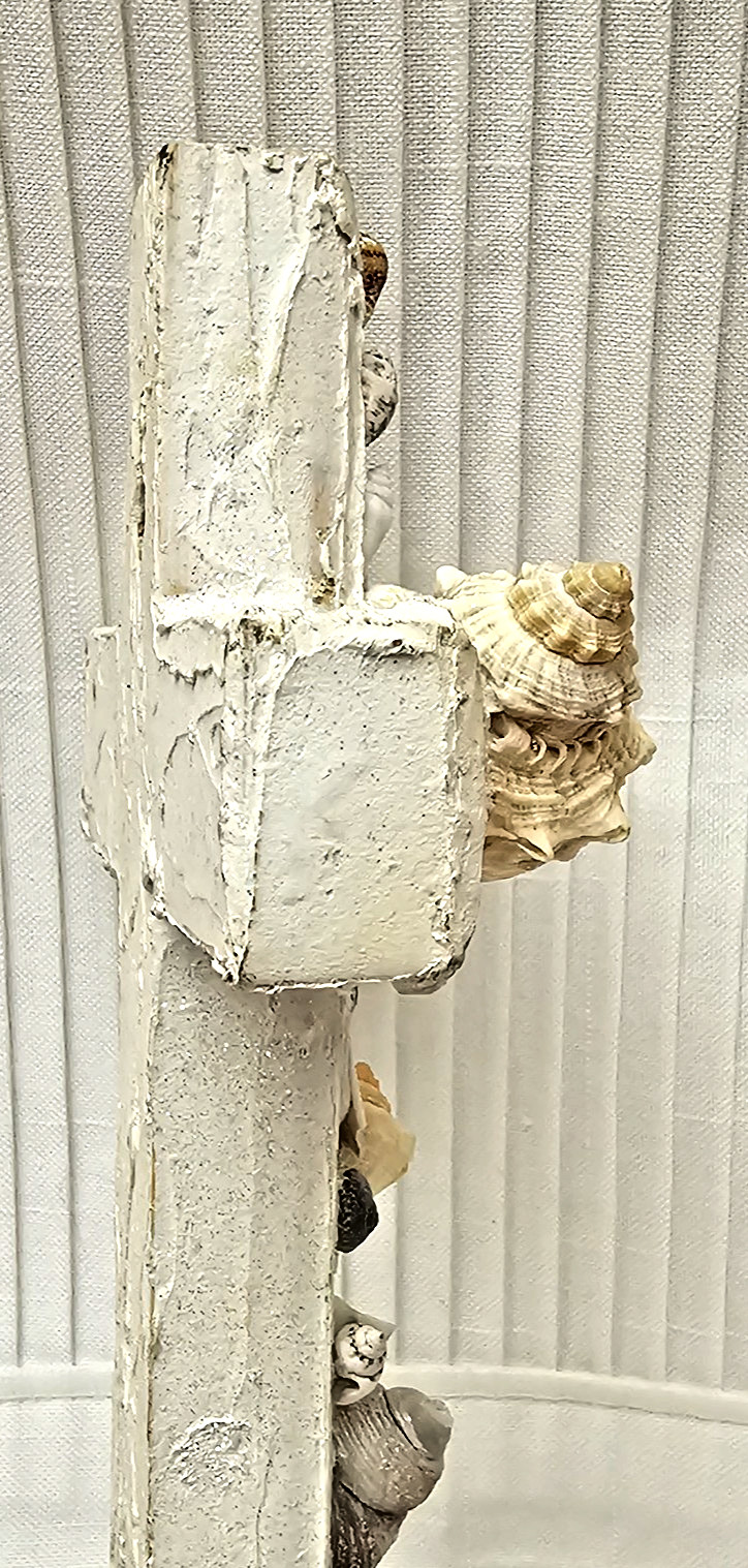 Coastal Shell Cross Wall Decor Handmade Seashell & Sand-Covered Religious Art AB