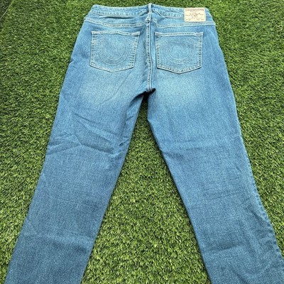 True Religion Jenny Curvy Jeans 34 Blue Denim Stretch Mid Rise Skinny