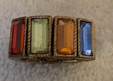 Vintage Gold Tone Multi-Color Rhinestone Stretch Ring