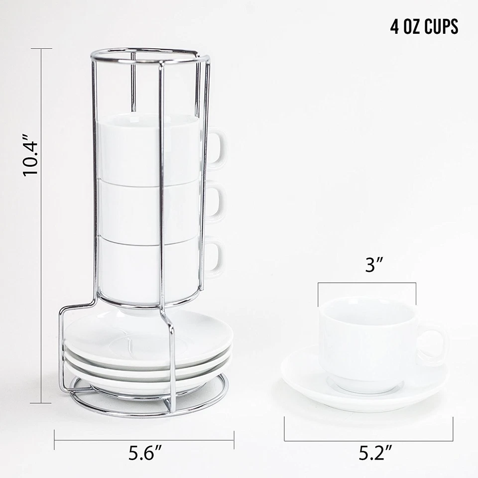 Tazas y platillo de café turco espresso de 4 onzas de porcelana apilable HUJI con Foto 4 de 4