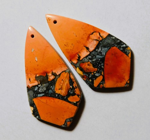 46.65 Cts Natural Maligano Jasper Drilled Cabochon Match Pair Gemstone 39.3X20MM - Picture 2 of 3
