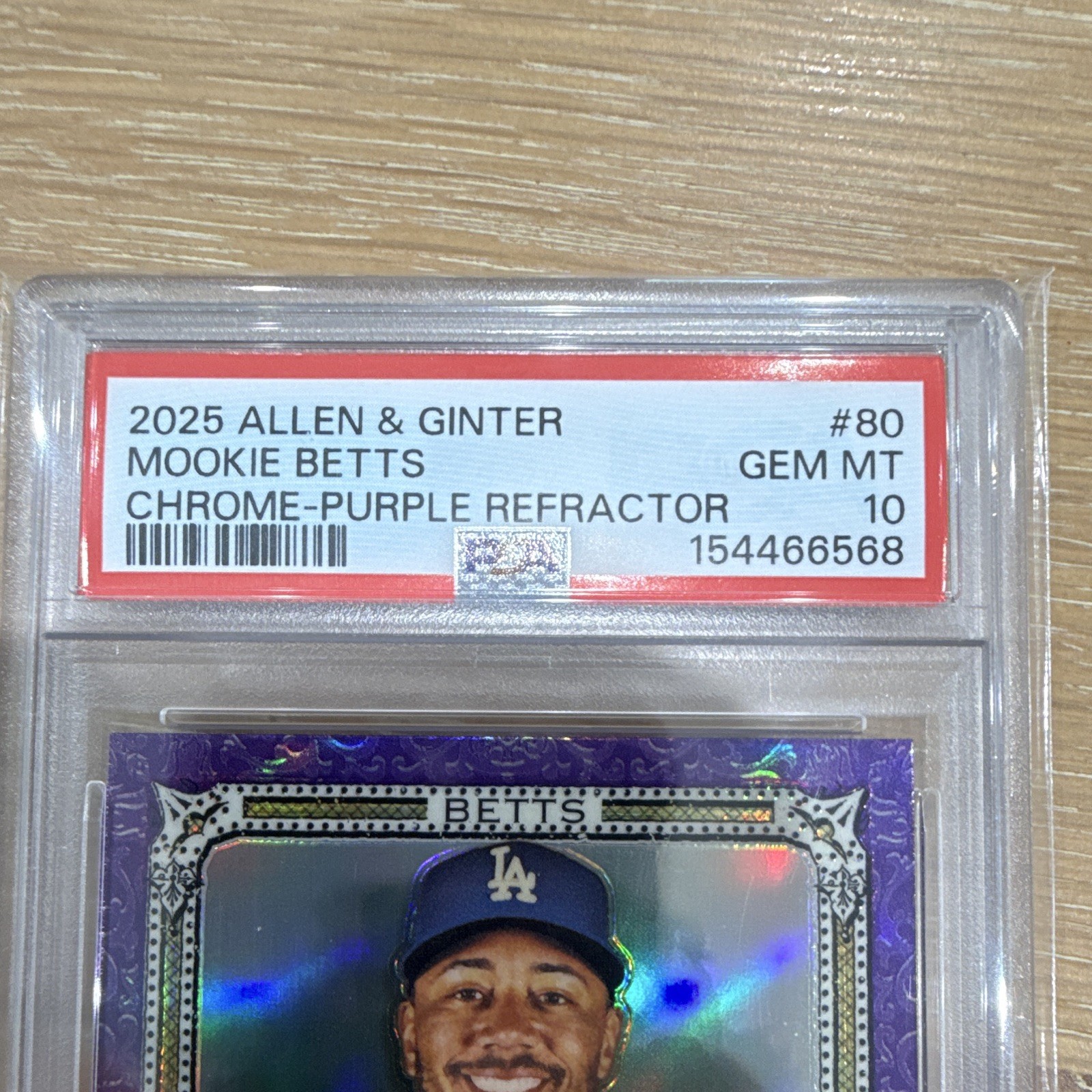 TOPPS 2025 ALLEN & GINTER MOOKIE BETTS CHROME PURPLE REFRACTOR /75 #80 PSA 10 view 5