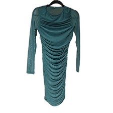 Ruched Long-Sleeve bodycon Teal Sheer Sleeve Dress