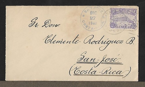 COLOMBIA BARRANQUILLA TO COSTA RICA 20c ON 1000 DAYS WAR COVER 1902 - 第 1/2 張圖片