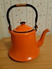 Vintage Japan Orange With Black Trim Enamelware Teapot With Lid Clean Inside — photo 1