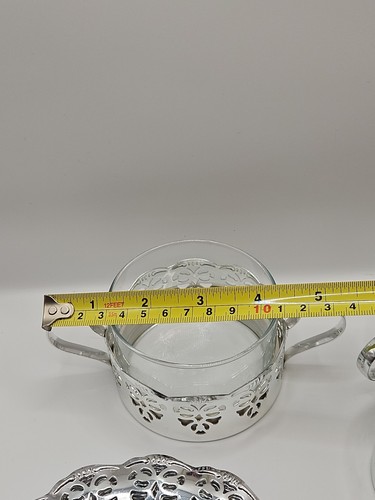 Set Of 6 Vintage Tea Cup Holders And Saucers Ornate Silver Color Metal - Picture 15 of 24