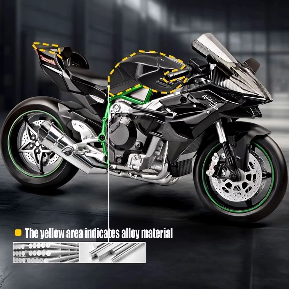 ¡Con humo y sonido! Modelo réplica motocicleta aleación Kawasaki Ninja H2R escala 1:9 Foto 4 de 4