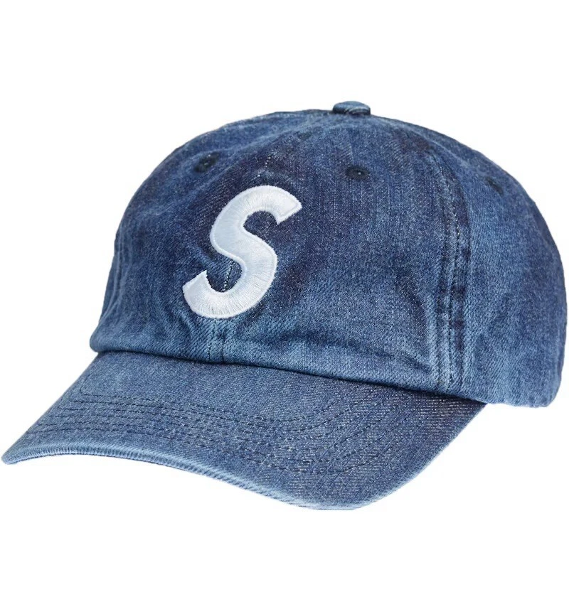 Casquette de camp Supreme SS22 Denim S logo 6 panneaux indigo (fabriquée avec kevlar)