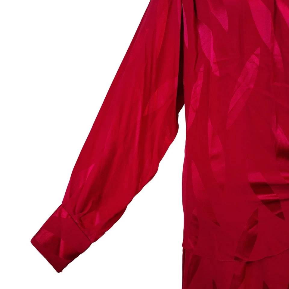 Vestido Rojo Seda Adrianna Papell Vintage Años 80 Talla 6 Manga Larga Fiesta Cóctel Foto 4 de 4