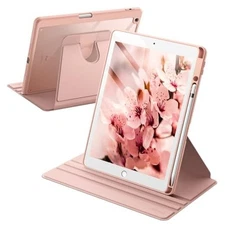  Rotating Case for iPad 9/8/7 (10.2-Inch, 2021/2020/2019 Model, Rose Gold