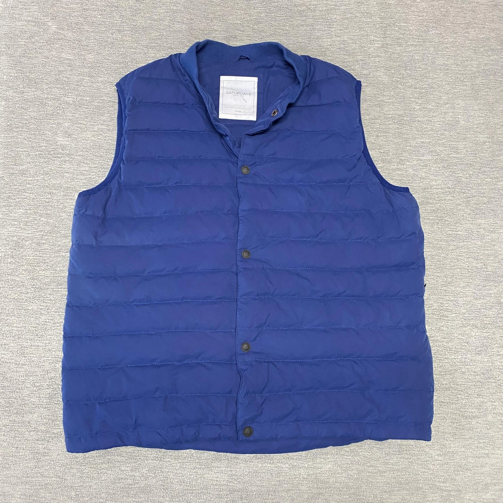 Saturdays NYC Vest Mens Large Blue Puffer Down Feather Zip Pockets Jacket