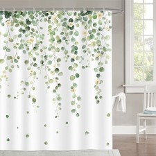 Dazzlewall Sage Green Eucalyptus Shower Curtain, Leaf Plant Botanical Flower