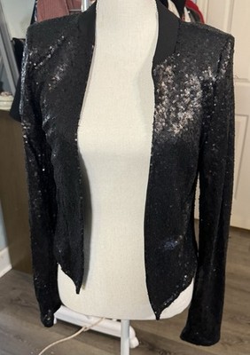 Windsor Black Sequin Cropped Blazer Shoulder Pads Large