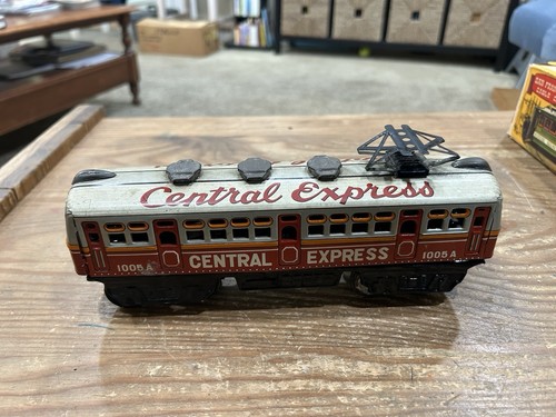 Vintage Tin Litho Friction Trolley Car / Passenger Car Central Express 1005 A