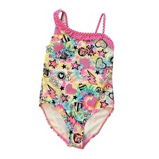 OP Ocean Pacific Girls Size 7-8 yrs Vintage Heart Stars Tie Dye Pink Swimsuit