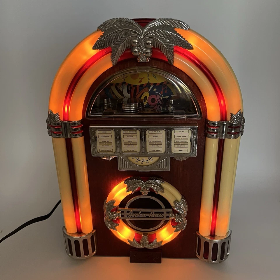 AM/FM Radio Jukebox Lighted Wooden Cabinet - Vintage 90's Nostalgia Collection - Image 2 of 4