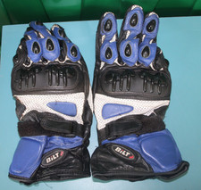 BILT LARGE BLUE BLACK LEATHER PADDED MOTORCYCLE GLOVES KNUCKLE GUARDS
