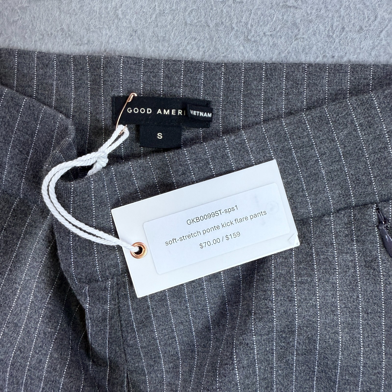 Good American Soft Stretch Ponte Kick Flare Pants Gray Pinstripe Size S Stretch