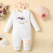 Newborn Baby Girl Floral Bodysuit Jumpsuit Romper Headband Outfit Clothes Set