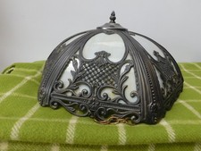 Stunning Pewter & Glass Fretwork  Uplighter Shade with Chain & Finial