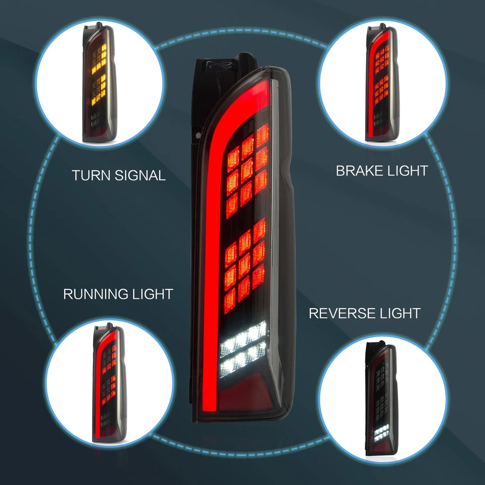 Luces traseras LED ahumadas VLAND para Toyota Hiace 2005-2018 señal de giro secuencial Foto 2 de 4