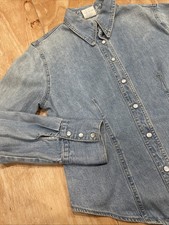 Vintage Denim Western Pearl Snap Denim Shirt Long Sleeve Made In USA size large