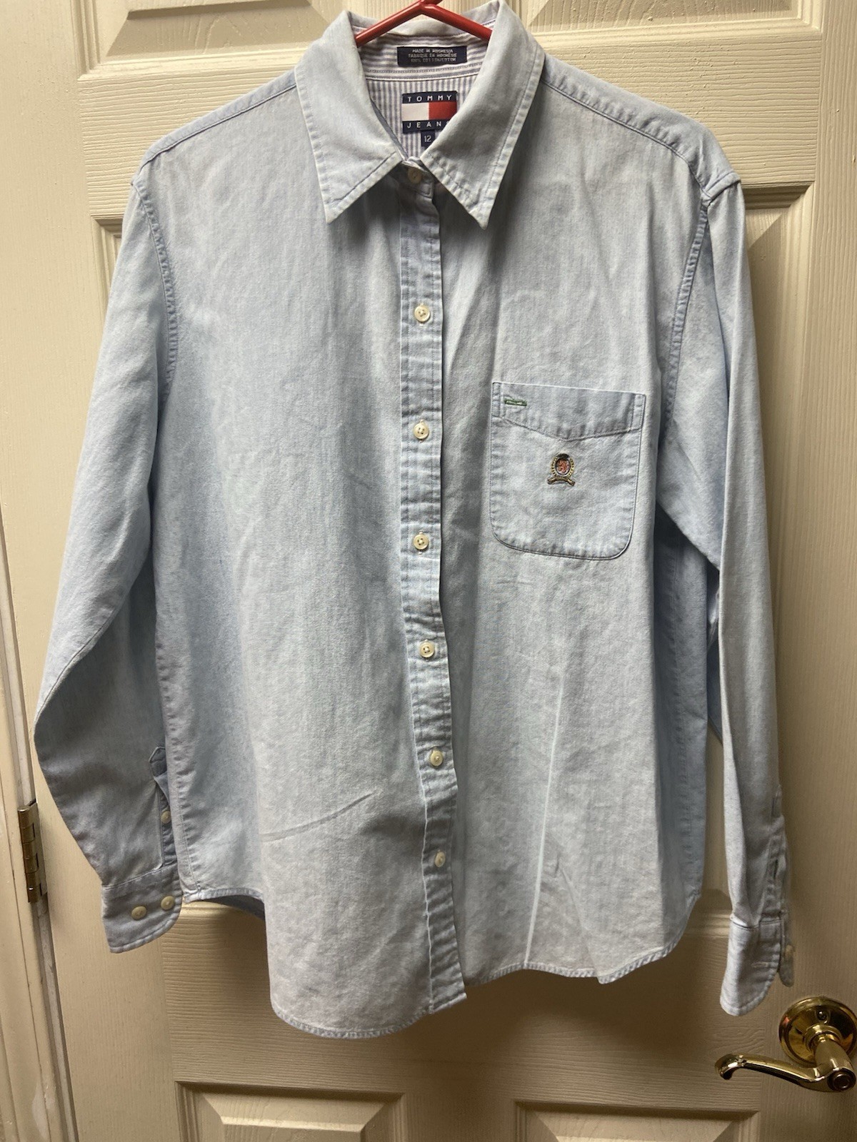 Tommy Jeans Shirt Size 12 Light Blue Long Sleeve - VTG 90